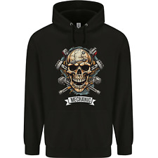 Mechanic Skull Biker Motorbike, Motorcycle, Mens 80% Cotton Hoodie