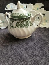 Myott Meakin Fine Ironstone Sugar Bowl With Lid  Green & White Pattern