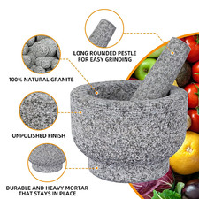 Mortar and Pestle, Solid Large Capacity Hard Granite Mortar, 14/16 cm Diameter