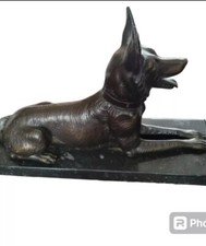 bronze laying down german shepherd with marble bottom