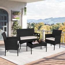 Rattan Garden Furniture Set 4 Piece Table Chairs Sofa Wicker Outdoor Patio Set