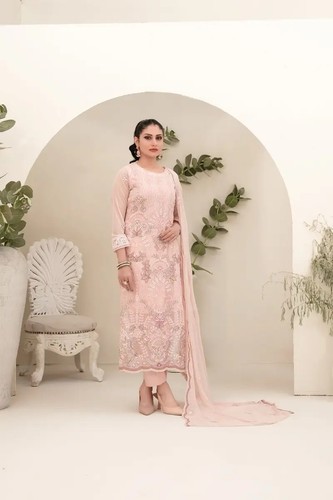 Pink embroidered chiffon - pink,