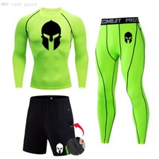 Mens GYM Spartan Compression Running Rash-guard Base Layer shorts Leggings MMA