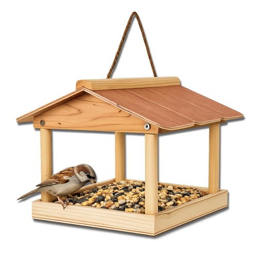 Hanging wooden bird table - bird,