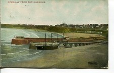 Twin Masted sailing ship aground Newquay Harbour,Cornwall. Posted 1910     B8095