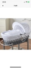 For-Your-Little-One Waffle Moses Basket with White Rocking Stand Grey