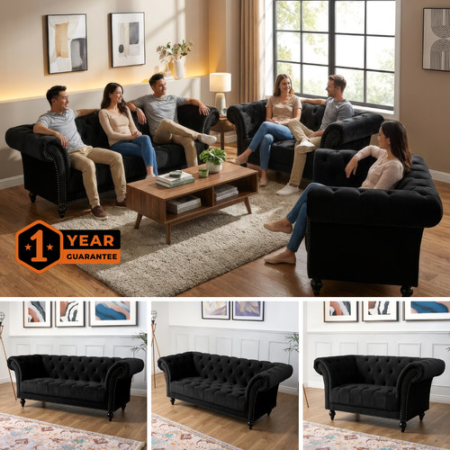Black velvet chesterfield sofa - black,
