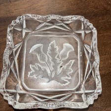 Square Glass Trinket Dish Thistle Decoration.  9cm Square
