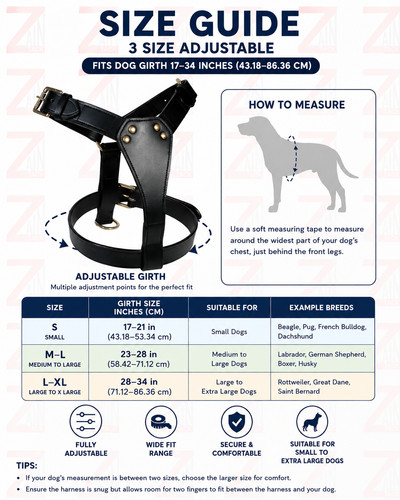 Leather dog harness - leather, in