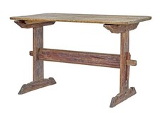 19TH CENTURY RUSTIC SWEDISH PAINTED TRESTLE TABLE