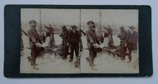Stereoview - Late-Victorian Fishermen Scene. River.Boats.Costume.Social History.