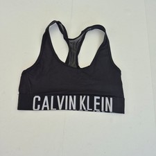 CALVIN KLEIN Sports Bra Large 16 18 Black Women's Nylon Elastane Logo Activewear