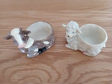 Delightful Egg Cups Quirky Vintage/Retro Style Lamb and Cow With Matching Spoons