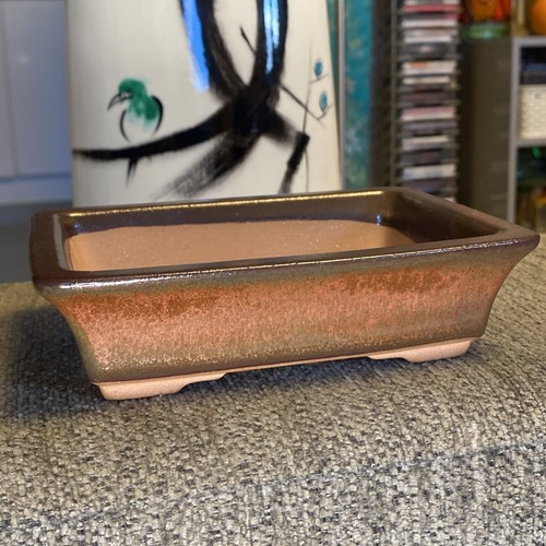 Bonsai pot brown glazed footed - bonsai,