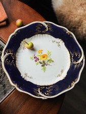Antique H&R Daniel Chelsea Porcelain Dinner Plate 24cm, Cobalt Blue In Gilt