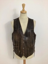 Vintage 80s UNIK leather vest brown biker men's rocker motorcycle waistcoat #V1