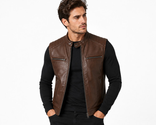 Mens genuine leather biker - genuine,