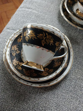 Gladstone China  Black Gold Trio (Cup Saucer Side Plate) Rare Design Vintage
