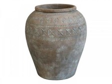 Tall Rustic Natural Terracotta  Jar w/ Pattern, Urn Vase Storage Pot, 2 Sizes