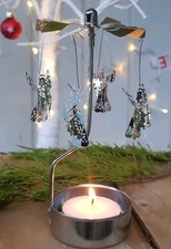 Silver Angel Rotary Carousel Spinning  Tea Light Candle Holder Home decor