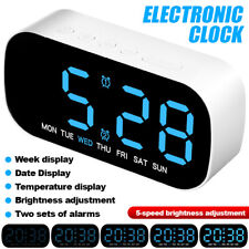 LED Electric Digital Alarm Clock Mains Power Mirror Display Bedroom Bedside UK