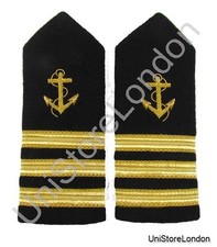 Epaulette Merchant Navy Hard Curved  Anchore 3 Gold Bars R1277
