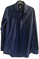 Saville Row Shirt Ch 40" Collar 15.5" Navy 100% Cotton Tailored Slim Fit Ex Cond