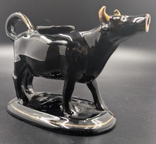 Jackfield-Style Black Glaze Cow Creamer - Gold Accents - Complete with Lid
