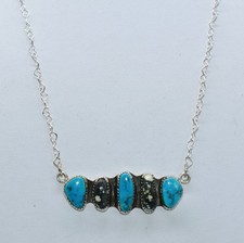Morenci & New Lander Turquoise Sterling Silver Necklace by Ryan Schoolfield 19"