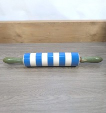 Vintage T. G. Green Cornish Blue Ceramic & Wood Rolling Pin Green Handles 46cm
