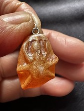 Vintage Unusual Nature Egg Yolk Amber Spider On Web Silver Pendant