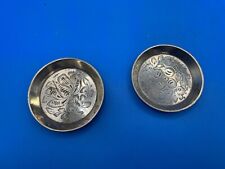 Tray Trinket Dish x 2 Etched Vintage Brass Pair of Lovely Design