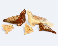 Collection 5 Vintage Fosters Cornwall Pottery Honeycomb Glaze Seals Figurines
