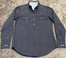 New R M RM Williams Cotton Smock Shirt Roll Tab Sleeves Navy & White Womens 10