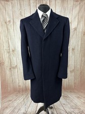 Crombie Style Overcoat Navy Wool Cashmere Men 38 40 Formal Greenwoods ELITE Long