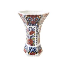 Delft Holland Polychrome Porcelain Hexagon Trumpet Vase Floral design Marked (11