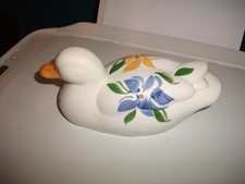 ceramic duck ornament Off White in Colour with Flower Print 7 x 3.5 inches
