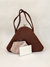 Waldybag Brown Vintage 1950s Fabric Handbag Peach Satin Lining Purse & Mirror