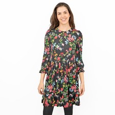 Womens Oasis Black Dress Floral Printed Above Knee ¾ Sleeve Party Cocktail 