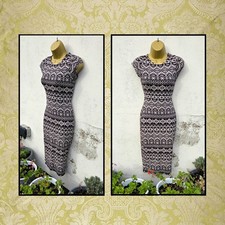 Stunning Select Size 10 Black Aztec Print T-Shirt Bodycon Stretch Jersey Dress