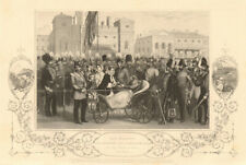 Queen Victoria awarding Crimean War medals at Horse Guards, 1856. 1860 print
