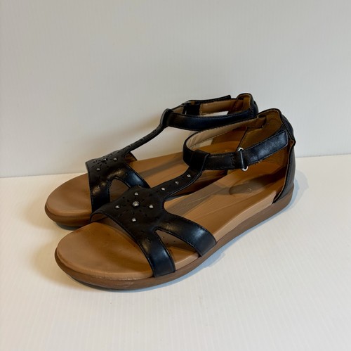Clarks black leather diamanté - black,