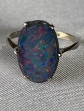 Vintage 9ct White Gold Black Opal Ring Size M