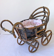 Vintage Wicker Miniature  Pram Dolls House Furniture Ornament 18cm High