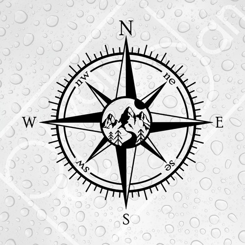 Compass with mountains - compass, &