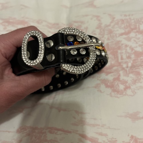 Black jewelled studded belt - black,