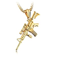 LARGE AK47 GUN PISTOL CHAIN PENDANT NECKLACE RIFLE SELLER GOLD SILVER