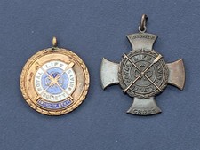 1947 LIFE SAVING MEDAL PAIR TO P BEWLEY BRONZE CROSS & ENAMEL 43mm & 33mm DIAMTR