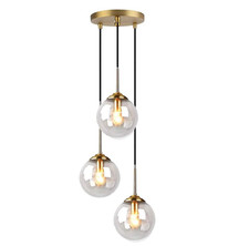 Ceiling 3 Light Pendant Brass Clear Glass Globe Chandelier RRP £89 - OPEN BOX