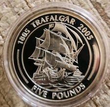 2005 GIBRALTAR Silver Proof £5 Five Pound Crown HMS Victory  in Capsule